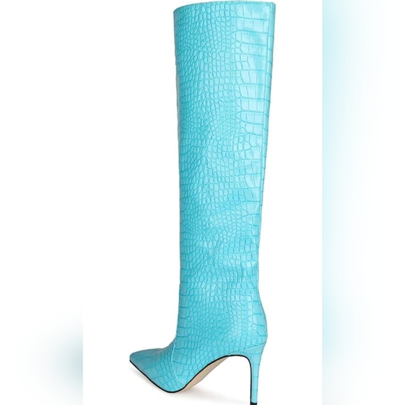 NIB SOLACE NEON PATENT FAUX CROC PRINT BOOTS, SIZE EU 39, US 8, TURQUOISE - Picture 3 of 9